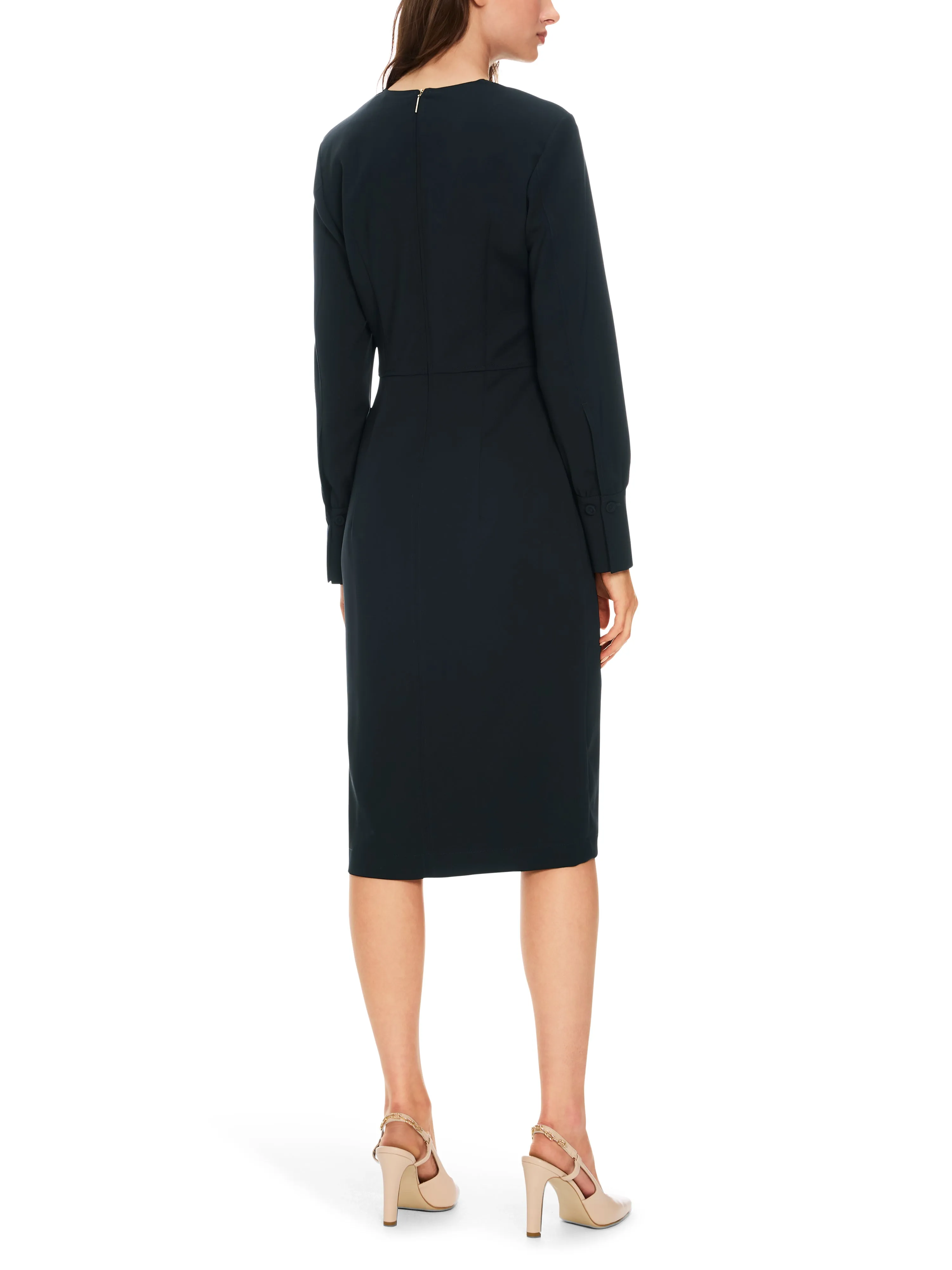 V-NECK RUCHED FRONT DRESS W L/SLEEVES