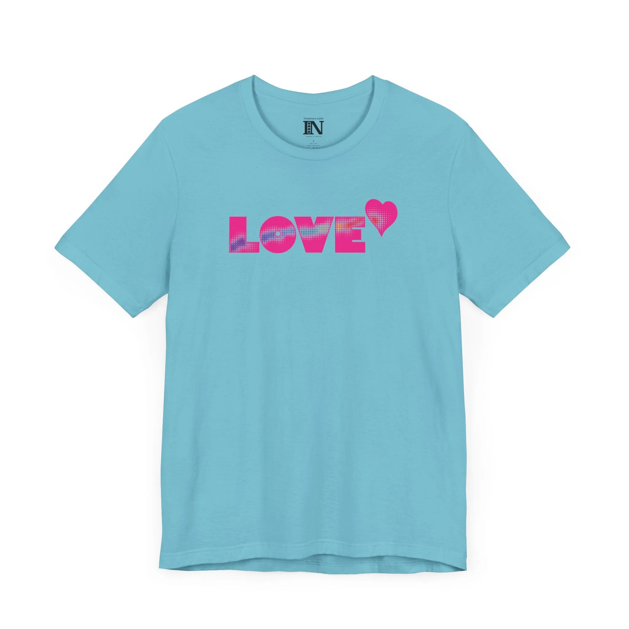 Valentines Love Shirt, Love Retro Pop-Art Unisex Tee, Bold Uppercase Letters, Hot Pink, Halftone Gradient Effect, Minimalistic Design