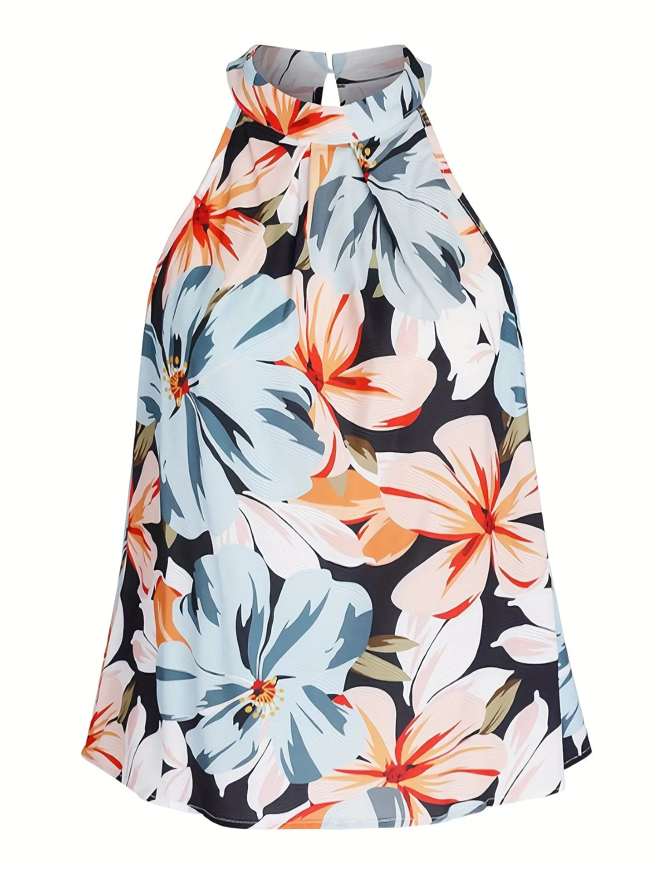 Vibrant Floral Halter Top with Keyhole Back