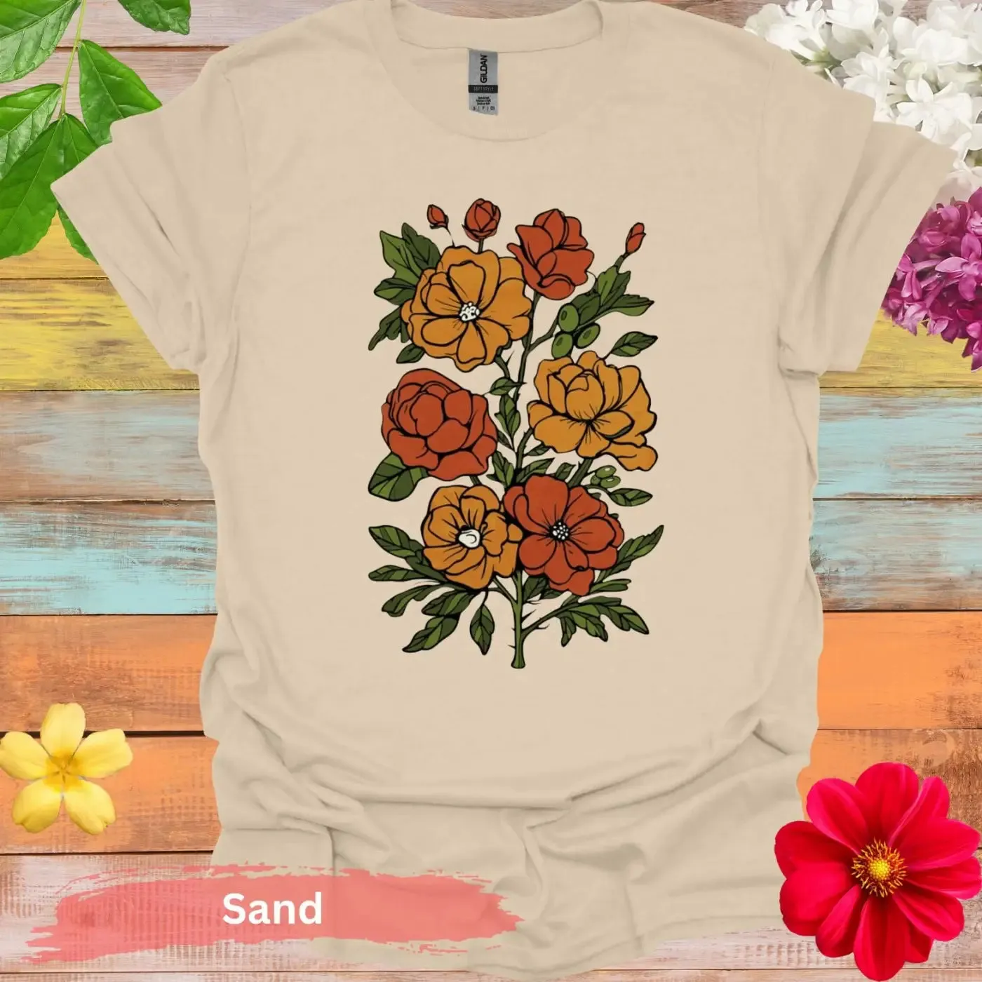 Vibrant Floral Illustration Graphic T-shirt