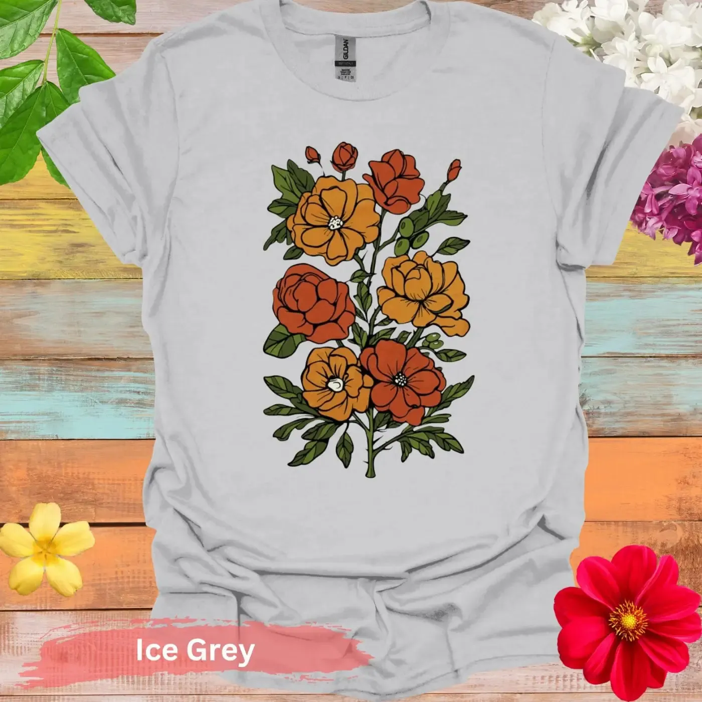Vibrant Floral Illustration Graphic T-shirt