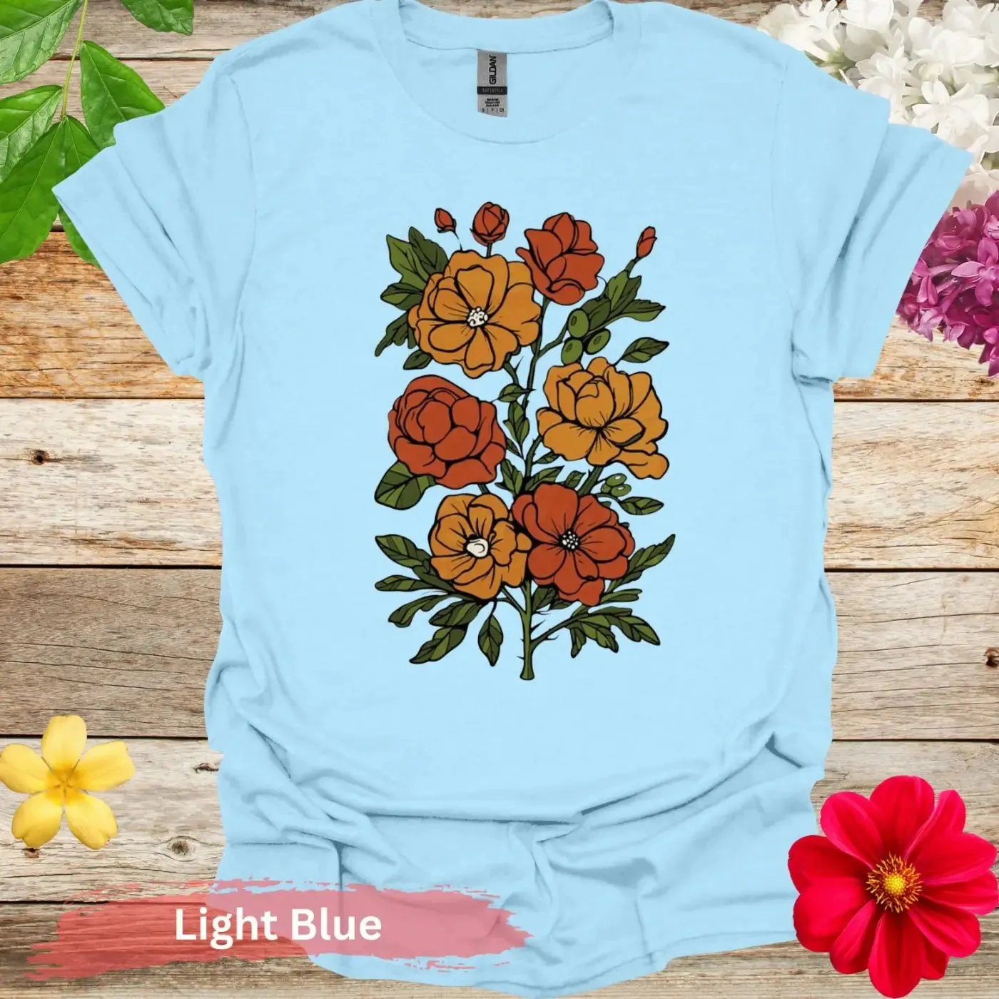 Vibrant Floral Illustration Graphic T-shirt