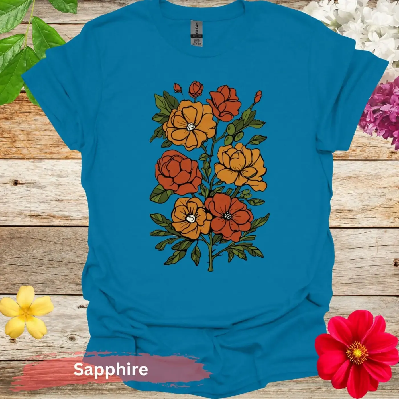 Vibrant Floral Illustration Graphic T-shirt