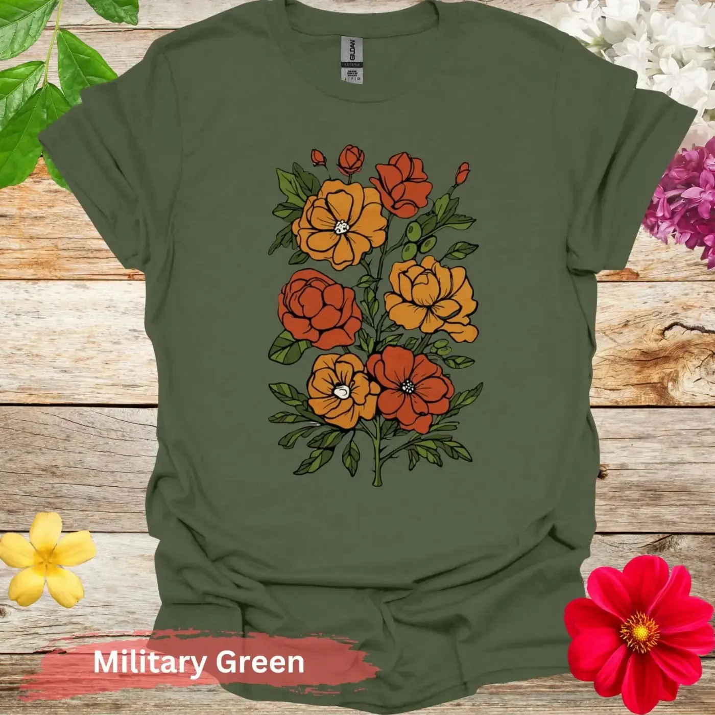 Vibrant Floral Illustration Graphic T-shirt