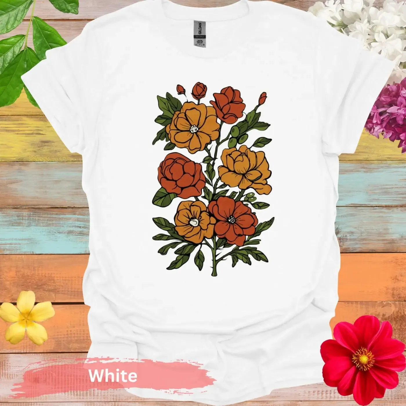 Vibrant Floral Illustration Graphic T-shirt