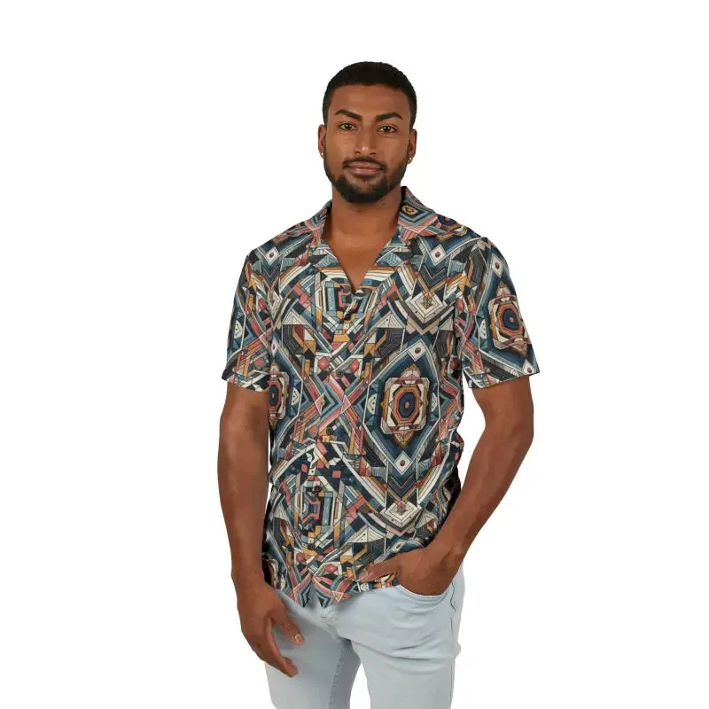 Vibrant Geometric Hawaiian Camp Shirt