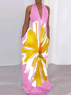 Vibrant Graphic Halter Maxi Dress