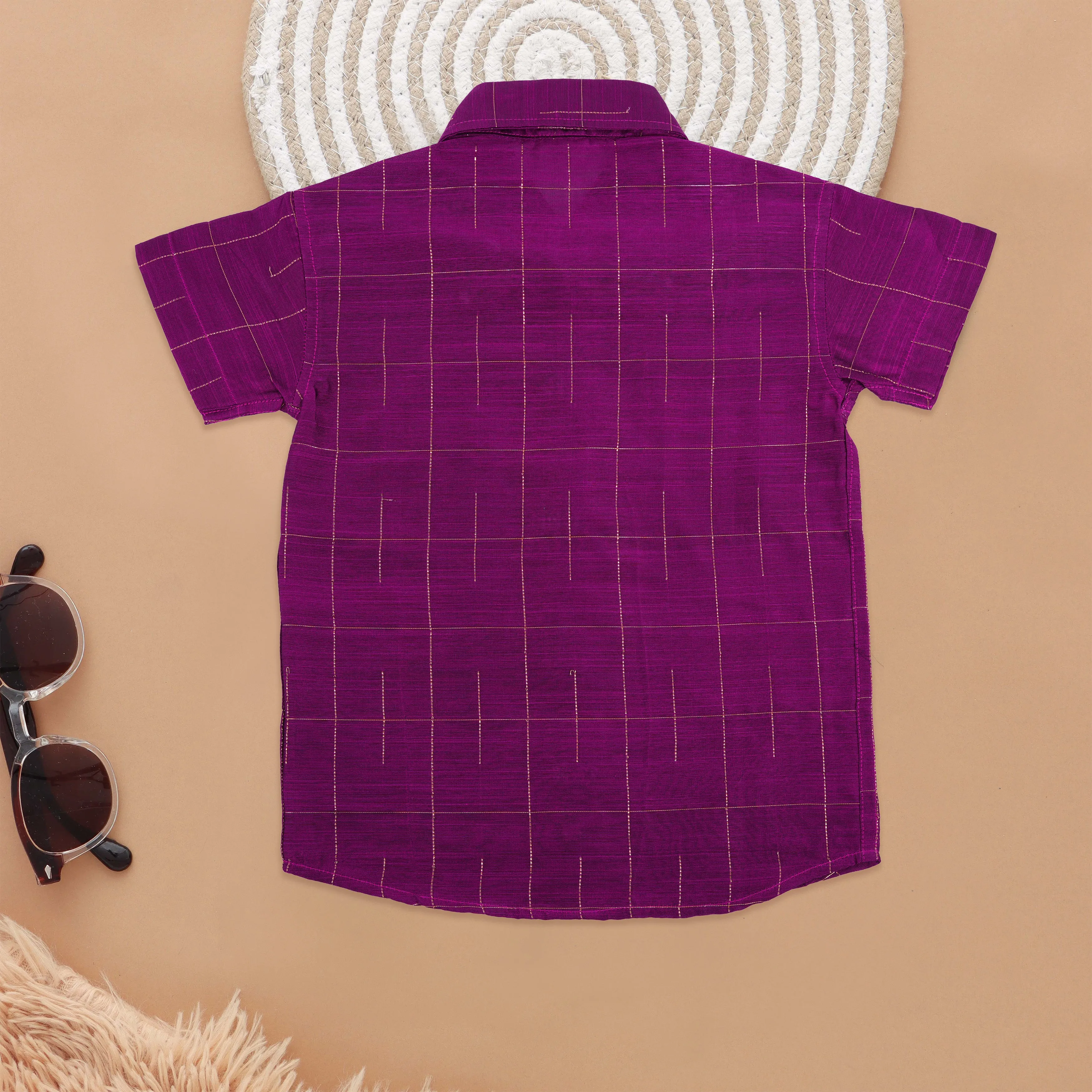Vibrant Pink Textured Boys Ethnic Shirt