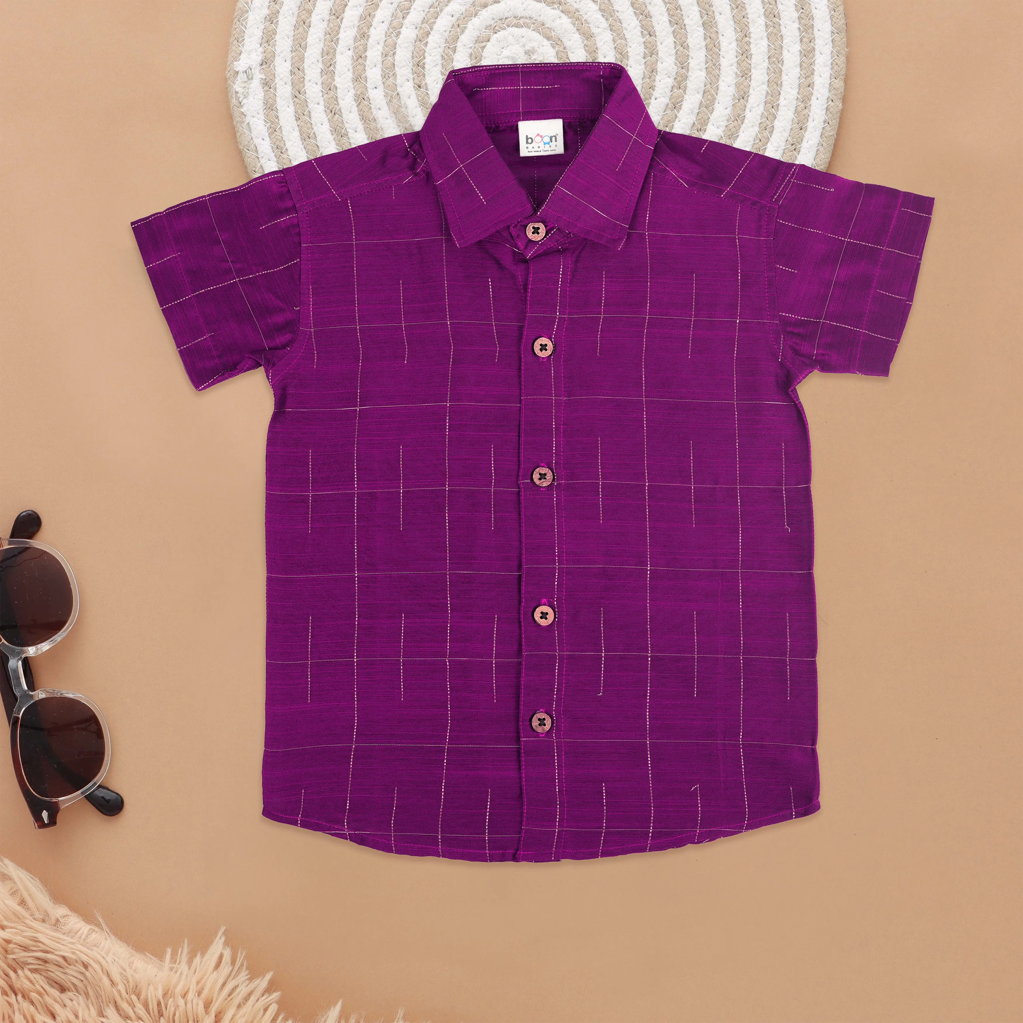 Vibrant Pink Textured Boys Ethnic Shirt