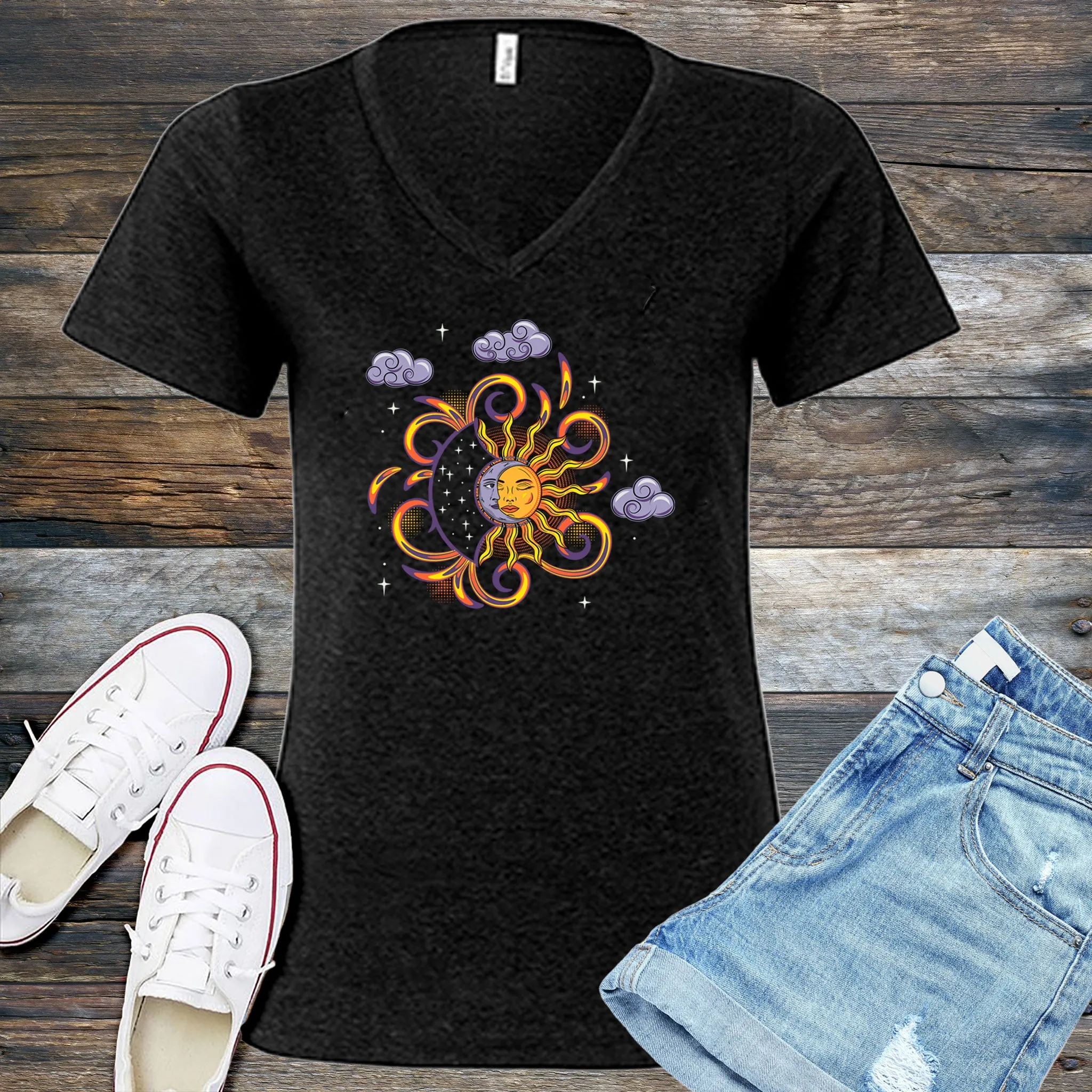 Vibrant Sun And Moon V-Neck