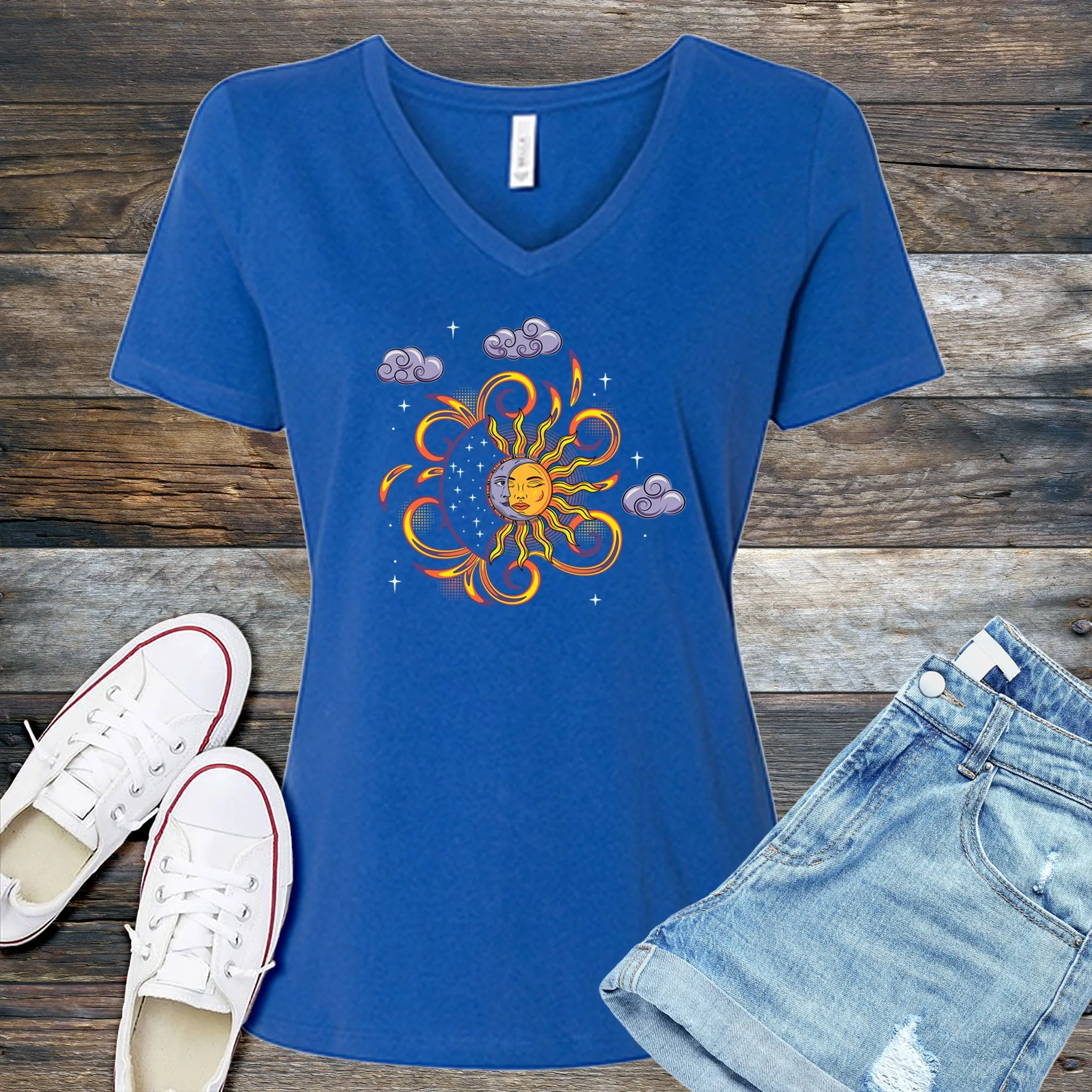 Vibrant Sun And Moon V-Neck