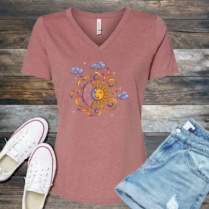 Vibrant Sun And Moon V-Neck