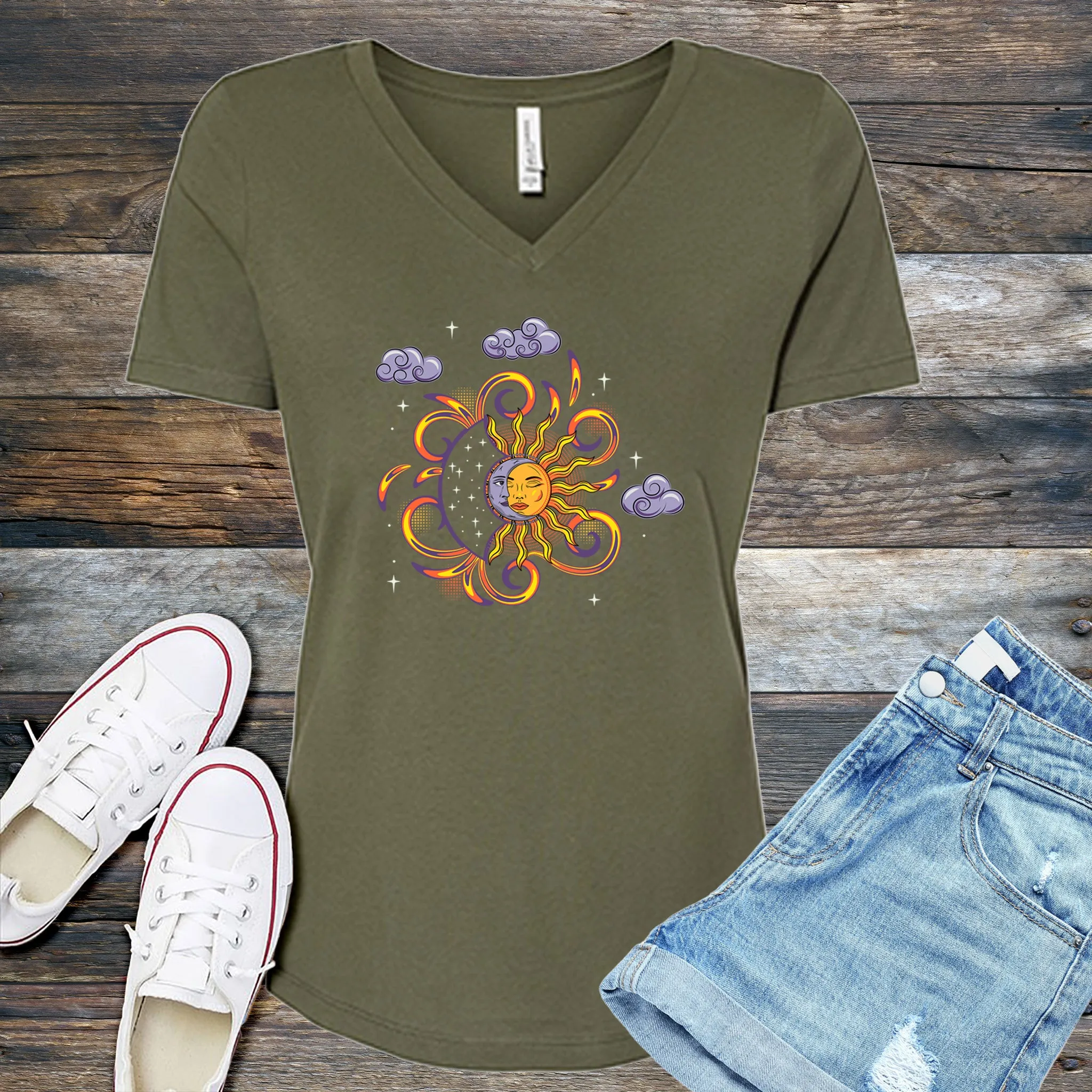 Vibrant Sun And Moon V-Neck