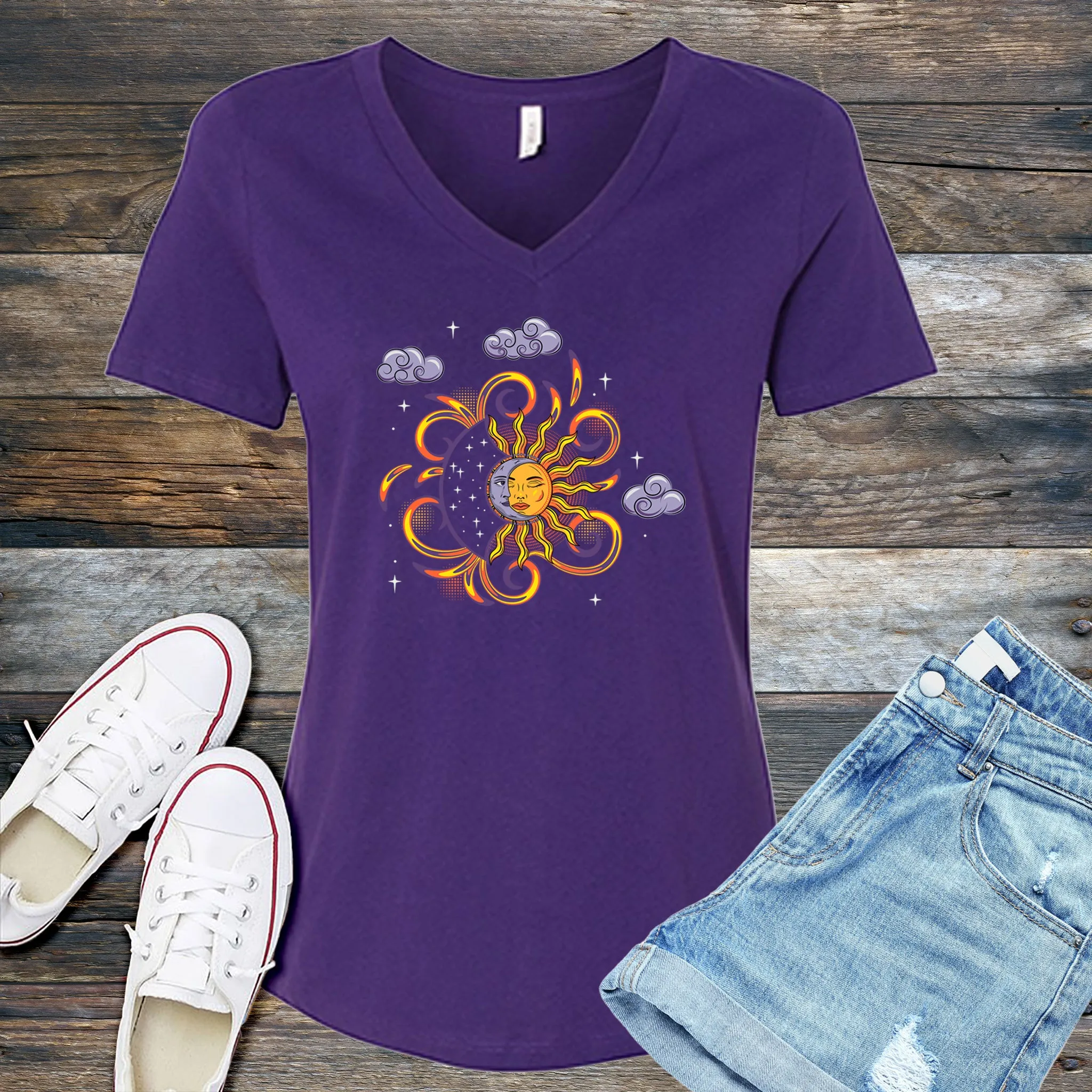 Vibrant Sun And Moon V-Neck