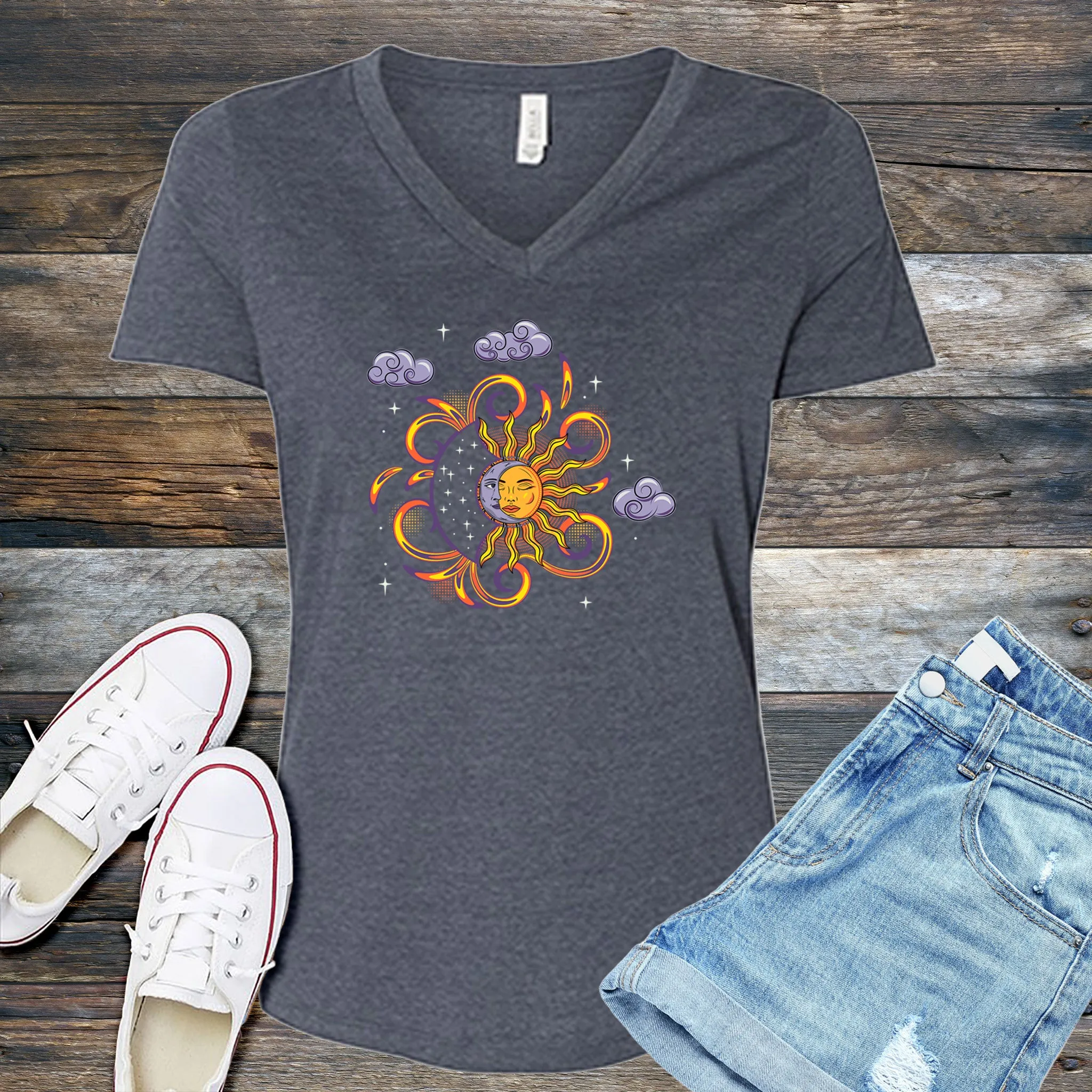 Vibrant Sun And Moon V-Neck