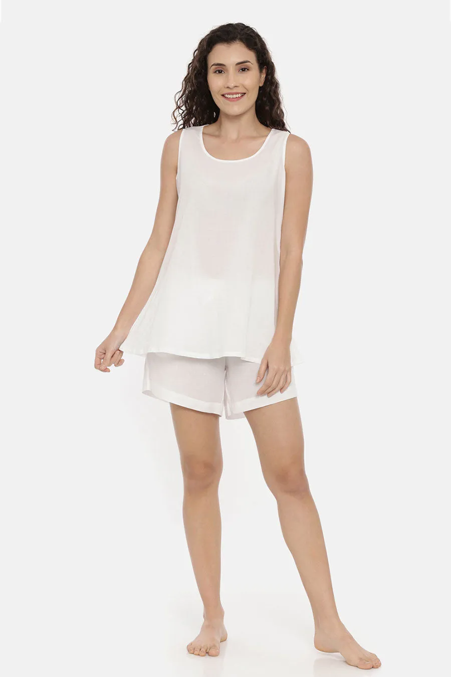 White Top & Short Nightwear Set With Overlay