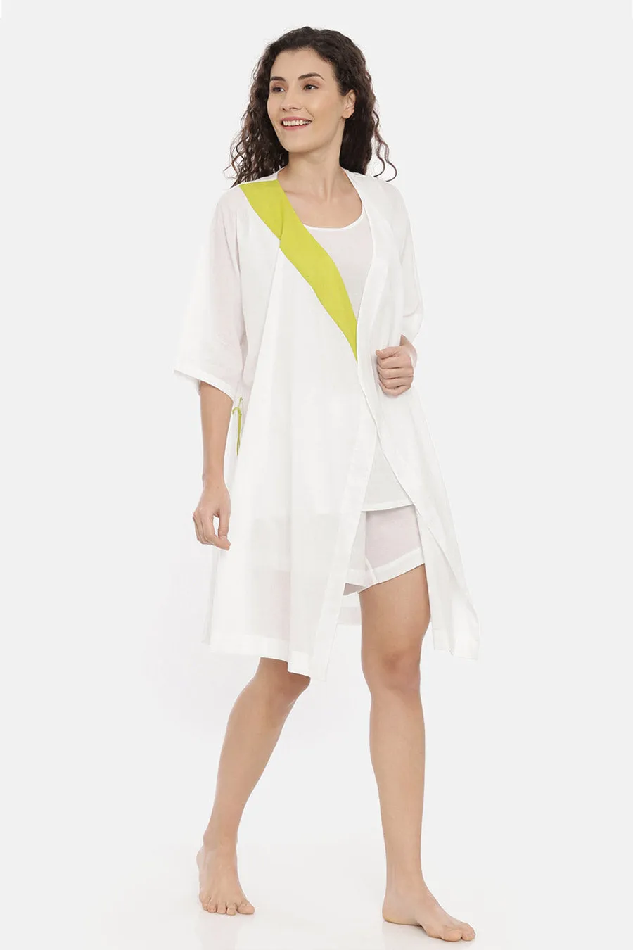 White Top & Short Nightwear Set With Overlay