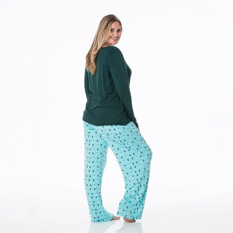 Women's Print Bamboo Long Sleeve Loosey Goosey Tee & Pajama Pants Set - Iceberg Holiday Lights (WCA22)