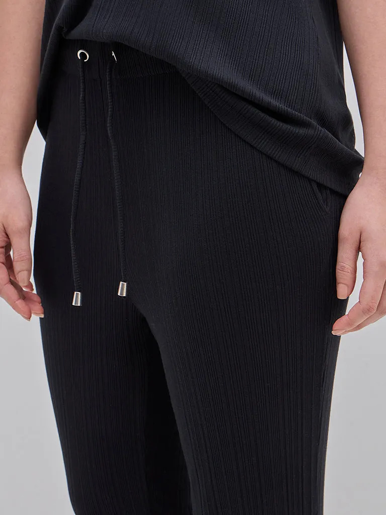 Wunderlove Black Ribbed High-Rise Lounge Pants
