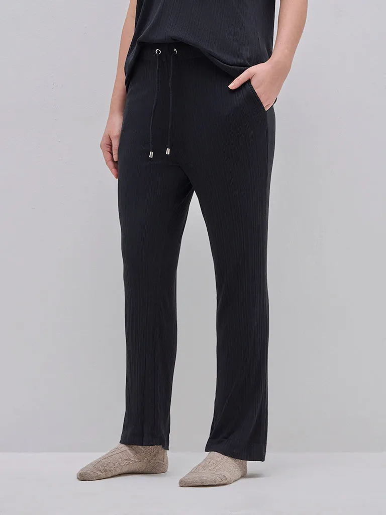 Wunderlove Black Ribbed High-Rise Lounge Pants