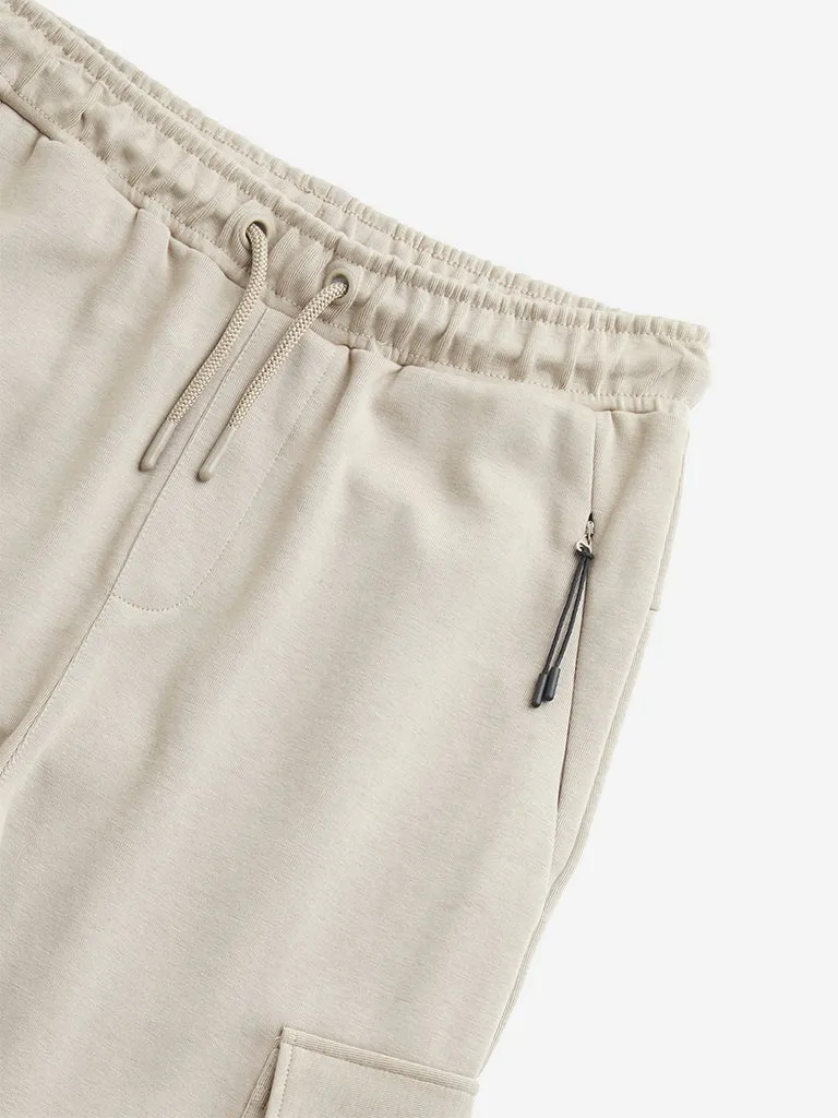Y&F Kids Beige Mid-Rise Cargo Cotton Blend Track Pants